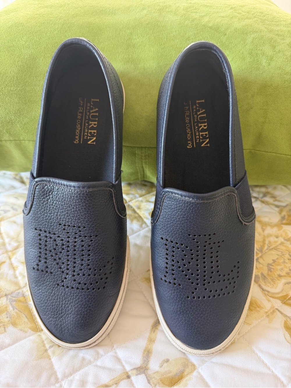 Lauren by Ralph Lauren Navy Perforated Leather Slip-On Flats